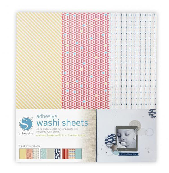 Silhouette America Specialty Media Silhouette adhesive patterned washi paper  3 Sheets of 12 inch x12 inch Per Pack 9 designs total MEDIA-WASHI-ADH
